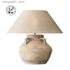 Lamps Shades Noguchi Yong Ceramic LED Table Lamp Retro Linen Lampshade Creative Japanese Zen Tea Room Bedroom Bedside Decoration Desk Lights L240311