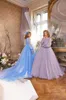 Robes de fille robe de fleur bleue pour mariage brillant Applique manches longues Tulle dentelle enfants princesse fête Pageant robes de bal