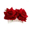 Hårtillbehör 1pc romantisk fancy dubbel silke artificiell rosblomma kam lila rött klipp bröllop brud lady prom headpiece headwear