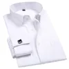 2024 Men French Cuff Dress Shirt Mufflinks White Long Sleeve Casual Buttons Mane Märke Skjortor Regelbundet Fit kläder 240305