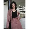 Work Dresses Women Fashion Pink Denim Jacket Solid Split Skirt One Breasted Lapel Collar Soft Long Sleeve Casual Coat/High Waist Hips Skirts