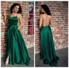 Sexig grimma rygglös sida slits en linje långa gröna balklänningar med fickor satin klänning party examen klänningar8390840