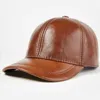 Bollmössor H7596 Fall Winter Men Baseball Cap äkta läder utomhus Leisure Hat Young Women Cowhide High Quality Sport Fashion Warm