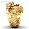 Rings fashion gold 3D dragon ring rings mix size ldd240311