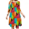 Vestidos casuais colorblock check vestido mulher natal impressão rua moda bonita com arco verão roupas de grandes dimensões