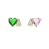 Boucles d'oreilles classiques simples, multi-perçage, géométrique, rose, vert, cœur, bijoux CZ, vente en gros