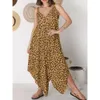 Mono para mujer Vestidos con tirantes Falda dividida de una pieza con pierna ancha y estampado de leopardo