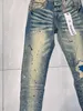 Paarse merkjeans Amerikaanse high street jeans met moddergele wassing