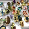 Band Rings Bk Lots 50Pcs Vintage Colorf Enamel Alloy Women Rings Open Size Bronze Sier Mix Design Assorted Retro Wholesale Drop Deliv Dhqbl