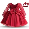 Baby Christmas Dress for Girls Toddler Kids spets födelsedagskläder Little Girl Princess Wedding Party Gown för 0-2 år Vestidos 240226