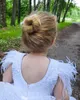 Witte prinses veren bloemenmeisjesjurk bruiloft sprankelende lovertjes strik eerste verjaardag feestoutfit glanzende peuter 240309