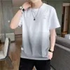 Verão masculino cor gradiente manga curta casual juventude em torno do pescoço camiseta versão coreana na moda ins
