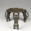 Chinesische Bronzeplatte Katzen Tier 3 Katze Öllampe Kerzenhalter Kerzenständer Statue209T