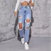 Ripped jeans new style European and American trend washed ripped high waist straight trousers