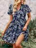Повседневные платья Miolasay, женское летнее шифоновое платье с коротким рукавом и v-образным вырезом, богемный с цветочным принтом и рюшами, струящийся трапециевидный сарафан, уличная одежда