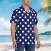 Camisas casuais masculinas azul marinho e branco bolinhas camisa de férias na moda polkadots verão blusas masculinas manga curta design elegante topo