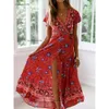 Designer dresses European and American Spring/summer Dresses Sexy V-neck Cardigan Waist Tied Printed Dress ZC3013