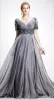 Vintage Trendy Mother Off Bride Dresses Zipper A Line V Neck Appliques Chiffon Vestidos Dresses Evening Wear Gray mother of the bride