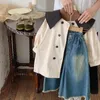 Coat Spring Autumn 2024 Ins Korean Baby Girl Trench Recreational Lapel Versatile Simple Kid Girls Overcoat Loose Soft