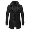 Men's Wool Winter And Autumn Long Windproof Fleece Jacket Casual Thick Slim-fitting Coat