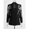 Women'S Suits & Blazers Womens Suits Women Luxury Diamond Straight Blazer Rose Black White Notched Collar Double Breasted Long Sleeve Dhcpg