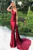 Bourgogne Long Mermaid Sexy Prom Dresses One Shoulder Backless Satin Formell klänning Plus Size Evening Party Gowns Robe de Soiree1692306