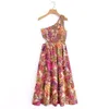 Wholesale Autumn Style Womens Elastic Casual Dresses Laminated Long Printed Dress