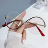 Solglasögon runt semi-rimless S formglasögon kvinnor män stor ram klar lins glasögon optisk glasögon anti-blå ljus