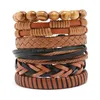 Bracelets de charme Corde à la main en cuir tressé Mtilayer en bois perlé ensemble de bijoux réglable décor bracelet pour hommes livraison directe Dhr2J