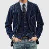 Herrjackor solid knapp corduroy vintage män affärer smal långärmad outwear höst vinter man kausal lapel krage rockar