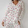 2024 Lente Pyjama Dames 100% Katoen Gedrukt Pyjama Losse Broek Valentijnsdag Liefde Tweedelige Set Dames Meubelset 240311