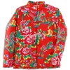 Unisex China Northeast Red Print Flower Tang Suit Jacket Autumn Winter Cotton-Padded Thickened Coat Dance Yangge Costume Ethnic Clothes