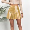 Womens Designer Fashion Sexy Women Slim PU Skirts High Waist Short Mini Skirt Pleated Party Faux Leather Clothing