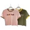 Women Cropped T Shirts Letters Embroidered T Shirt Contrast Color Short Sleeve Tees Summer Breathable Tee