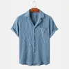 Men's Casual Shirts Summer Clothing Luxury Corduroy Plaid Short Sleeve Streetwear Button-down Solid Color Breathable Vintage