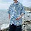 Męskie koszule Summer Hawajska koszula hawajska duże krótkie rękawowe ubrania ubrania męskie koreańskie moda drukarnia cienka jedwabista bluzka plażowa