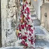 Casual Dresses Women Printed Dress Flower Print Oversized Maxi With Lace-up Waist Bat Sleeves For Women's Vacation Wear Soft Touch