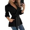 Kvinnor BLOUSES LAPEL V-NECK SHIRT TOPS Bekväma kvinnor Geometriska tryckkontor Lady Stylish Slim Fit Long Sleeve för