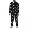 Vêtements de nuit pour hommes White Dog Print Pyjama Set Pinscher Silhouette Chaud Homme Manches Longues Casual Home 2 Pièces Costume Grande Taille XL 2XL