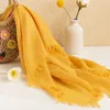 Scarves Cotton Linen Womens Spring Style Solid Color and Protection Warmth Shawl with Raw Edge Gauze