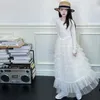 Big girls tiered gauze cake dresses old kids long sleeve splicing lace tulle long dress teenagers princess clothes Z7105