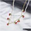 Beaded Necklaces Cherry Pendant Charms Necklace With Imitation Pearl Chain Set Starement For Women Party Jewelry Drop Deliver Dhgarden Dhuig