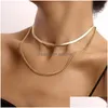 Pendanthalsband Fashion Double-Layer Paperclip Camboo Link Chain Disc Necklace Kvinnlig punkstil Guldfärgsmycken för Drop Delive Dhula