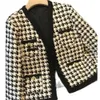 Houndstooth Tweed Mélangé Vintage Veste Femme Manteau Court Mode Coréenne À Manches Longues Vêtements D'hiver Vestes Pour Femmes 2024 240301