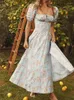 Casual jurken boho long jurk dames feestavond midi vrouwelijk strand bloemenprint sundress dames elegante mode vierkante kraag vestidos