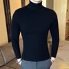 Autumn Winter Turtleneck Pullovers Varm Solid Color Mens tröja Slim Pullover Men Sticked tröja bottenskjorta 240304