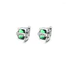 Boucles d'oreilles mignonnes en Zircon vert pour femmes, cerceau en cristal carré, pierre Vintage, couleur argent, bijoux de mariage pour femmes