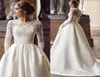 2020 New Design A Line Wedding Dresses Sheer Neck Long Sleeves Lace Appliques Beaded Satin With Pockets Sweep Train Plus Size Brid8062616