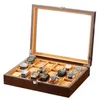 Boîtes de rangement de montres à 18 grilles, boîte d'exposition de montres en bois, étui et emballage de lunettes, organisateur de bijoux en peluche brune, fenêtre 218r