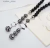 Pendant Necklaces 2024 Luxury quality charm sweater long chain pendant necklace with black beads and diamond in silver plated Have stamp box PS3768A L240311